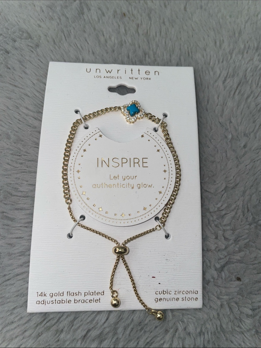 Unwritten Gold Chain Adjustable Bracelet with Turquoise Accent